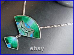 Attractive LARGE Scottish Silver & Enamel Art Deco Pendant 1980s Pat Cheney