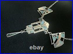 Attractive LARGE Scottish Silver & Enamel Art Deco Pendant 1980s Pat Cheney