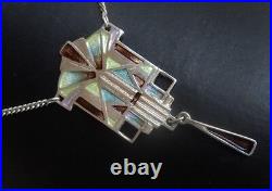 Attractive LARGE Scottish Silver & Enamel Art Deco Pendant 1980s Pat Cheney