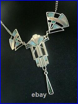 Attractive LARGE Scottish Silver & Enamel Art Deco Pendant 1980s Pat Cheney