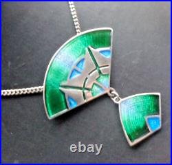 Attractive LARGE Scottish Silver & Enamel Art Deco Pendant 1980s Pat Cheney