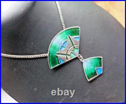 Attractive LARGE Scottish Silver & Enamel Art Deco Pendant 1980s Pat Cheney