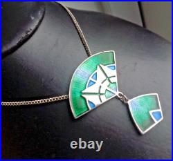 Attractive LARGE Scottish Silver & Enamel Art Deco Pendant 1980s Pat Cheney