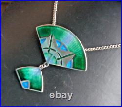 Attractive LARGE Scottish Silver & Enamel Art Deco Pendant 1980s Pat Cheney