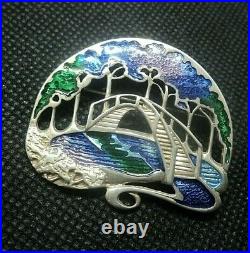 Attractive LARGE Scottish Sterling Silver Enamel Brooch c. 1980s Pat Cheney