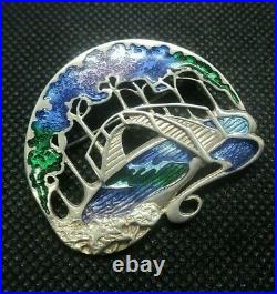 Attractive LARGE Scottish Sterling Silver Enamel Brooch c. 1980s Pat Cheney