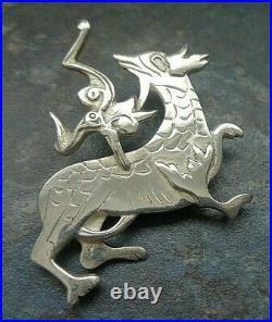 Attractive LARGER Scottish Silver Orkney Brooch Ola Gorie 1970s MEASHOWE DRAGON
