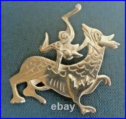 Attractive LARGER Scottish Silver Orkney Brooch Ola Gorie 1970s MEASHOWE DRAGON