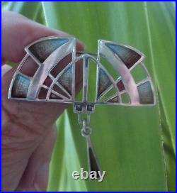 Attractive Scottish Sterling Silver & Enamel Art Deco Brooch Pat Cheney 1980s