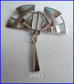 Attractive Scottish Sterling Silver & Enamel Art Deco Brooch Pat Cheney 1980s