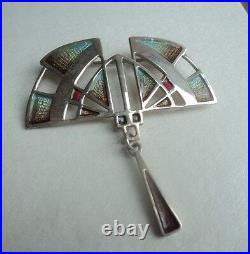 Attractive Scottish Sterling Silver & Enamel Art Deco Brooch Pat Cheney 1980s