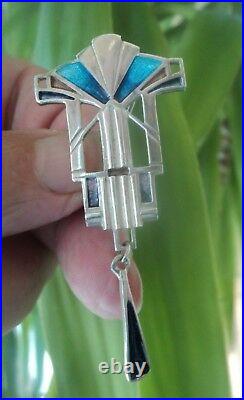 Attractive Scottish Sterling Silver Enamel Art Deco Brooch Pat Cheney / Ortak