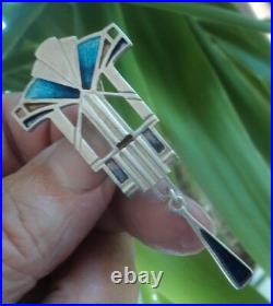 Attractive Scottish Sterling Silver Enamel Art Deco Brooch Pat Cheney / Ortak