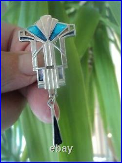 Attractive Scottish Sterling Silver Enamel Art Deco Brooch Pat Cheney / Ortak