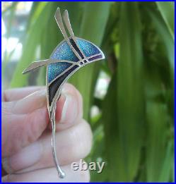 Attractive Scottish Sterling Silver Enamel Dragonfly Brooch Pat Cheney c. 1980s