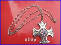 Attractive Stg. Silver Scottish Celtic Cross Pendant Caithness Glass h/m 1972/78