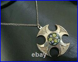 Attractive Stg. Silver Scottish Celtic Cross Pendant Caithness Glass h/m 1972/78