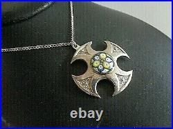 Attractive Stg. Silver Scottish Celtic Cross Pendant Caithness Glass h/m 1972/78