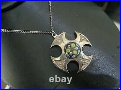 Attractive Stg. Silver Scottish Celtic Cross Pendant Caithness Glass h/m 1972/78