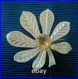 Attractive Vintage IONA Scottish Sterling Silver & Citrine Floral Brooch c. 1970s