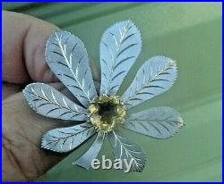 Attractive Vintage IONA Scottish Sterling Silver & Citrine Floral Brooch c. 1970s