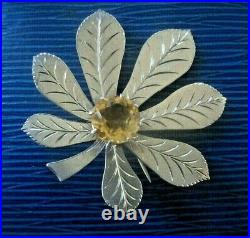 Attractive Vintage IONA Scottish Sterling Silver & Citrine Floral Brooch c. 1970s