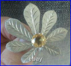 Attractive Vintage IONA Scottish Sterling Silver & Citrine Floral Brooch c. 1970s