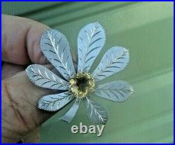 Attractive Vintage IONA Scottish Sterling Silver & Citrine Floral Brooch c. 1970s