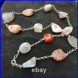 Beautiful Antique 925 Sterling Silver and Polished Scottish Hardstone Necklace