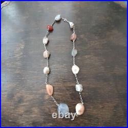 Beautiful Antique 925 Sterling Silver and Polished Scottish Hardstone Necklace