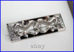 Beautiful Victorian Solid Silver & Banded Agate Ornate Oblong Brooch Scottish