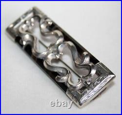 Beautiful Victorian Solid Silver & Banded Agate Ornate Oblong Brooch Scottish