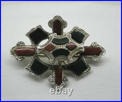 Beautiful Vintage Scottish Silver And Agate Plaid Brooch