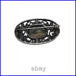Bernard Instone Sterling Silver Floral Brooch with Scottish Moss Agate Stone