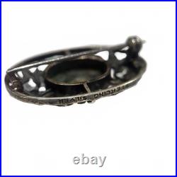 Bernard Instone Sterling Silver Floral Brooch with Scottish Moss Agate Stone