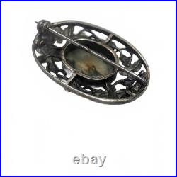 Bernard Instone Sterling Silver Floral Brooch with Scottish Moss Agate Stone