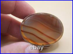 Birmingham 1881 Sterling Silver Snuff Box With Scottish Banded Agate Cover