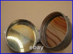 Birmingham 1881 Sterling Silver Snuff Box With Scottish Banded Agate Cover