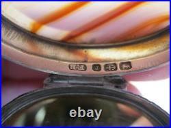 Birmingham 1881 Sterling Silver Snuff Box With Scottish Banded Agate Cover