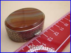 Birmingham 1881 Sterling Silver Snuff Box With Scottish Banded Agate Cover