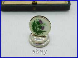 Boxed Sterling Silver Enamel Scottish Thistle Menu Holders 1912 Antique Deco