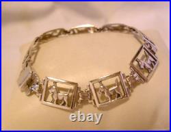 Bracelet Sterling Silver Scottish Terrier Dogs 1940s Unusual Clasp 7 1/4 Length