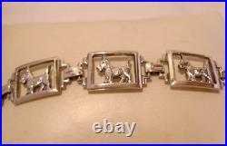 Bracelet Sterling Silver Scottish Terrier Dogs 1940s Unusual Clasp 7 1/4 Length