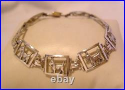 Bracelet Sterling Silver Scottish Terrier Dogs 1940s Unusual Clasp 7 1/4 Length