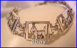Bracelet Sterling Silver Scottish Terrier Dogs 1940s Unusual Clasp 7 1/4 Length