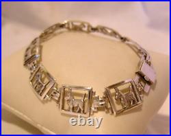 Bracelet Sterling Silver Scottish Terrier Dogs 1940s Unusual Clasp 7 1/4 Length