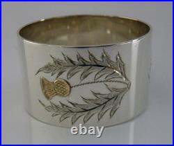 Cased Mint Sterling Silver & Gold Scottish Thistle Napkin Ring 1977