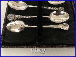 Cased Set Of 5 Scottish Sterling Silver Rat Tail Pattern Tea Spoons (glas 1903)