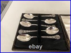 Cased Set Of 5 Scottish Sterling Silver Rat Tail Pattern Tea Spoons (glas 1903)