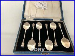 Cased Set Of 6 Scottish Sterling Silver Coffee Spoons With A Thistle Finial